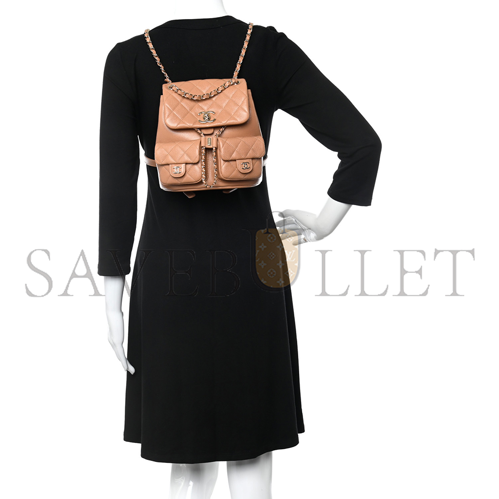 Ch*el master shiny caviar quilted duma pockets drawstring backpack dark beige (20.5*20*11.5cm)